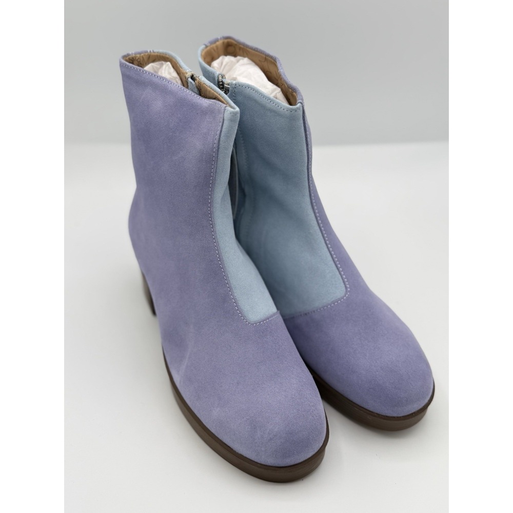 Lazo Siren Suede Ankle Bootie Colorblock Purple/Blue Zip Round Toe Women's 9